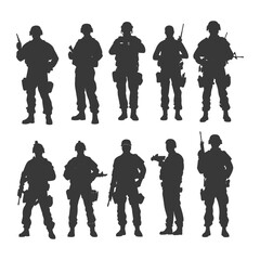 Obraz premium Ten Silhouettes of Soldiers in Full Military Gear