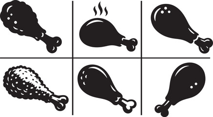 Chicken and fried chicken legs food icon set. Tasty meal symbols in vector EPS format. © MdNazmul