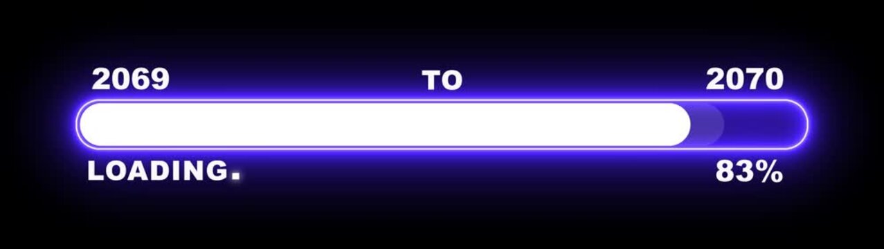New year 2070 loading bar animation Year changing from 2069 to 2070. Loading bar from 2069 to 2070 new year transfer animation. Almost reaching New Year, loading business progress.