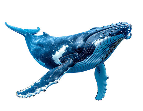 Blue whale in mid-swim showcasing textured skin and dynamic movement