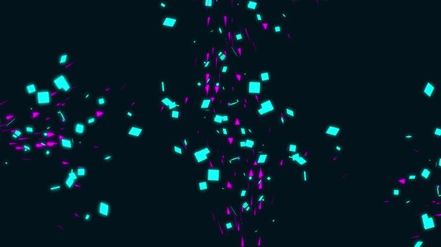 Colorful particles explode and slowly falling transform in golden rain after burst. Anniversary confetti set, happy mood festive 4k decoration, alpha