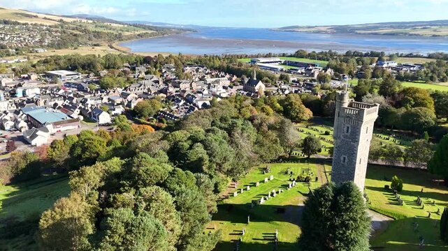 Cinematic Aerial Drone View of Dingwall Town in the Scottish Highlands from Above Featuring and Scenic Highland Landscape
