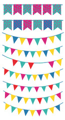 Obraz premium Colorful Festive Party Flags and Playful Polka Dot Banner Decorations Strung Across for Celebrations