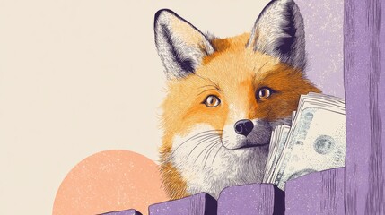 Fototapeta premium Quirky Illustration of a Fox with a Suspicious Grin Passing by a Wall