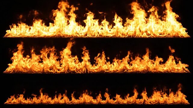 Flames on black background in sequence.