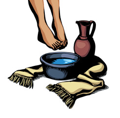 Vector drawing. Feet at the bowl