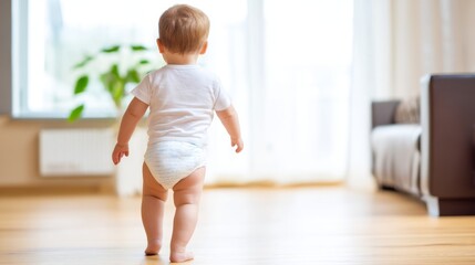 Baby Practicing Walking After Postsickness in Bright Indoor Environment