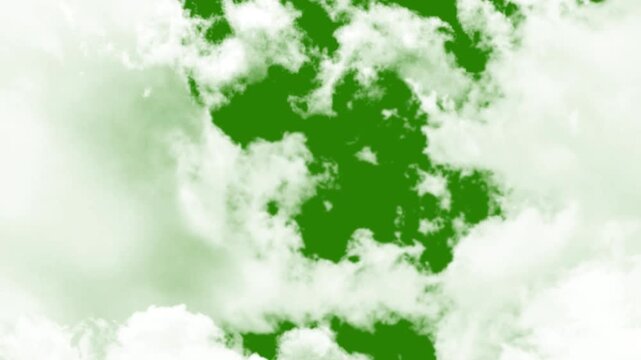 Sky Cloud Frame Opening with Green Center, White Clouds Revealing Green Screen Background