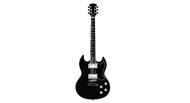 Black electric guitar with six strings
