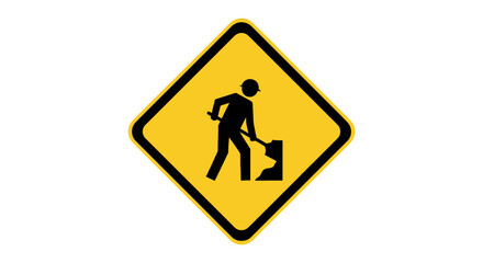 Yellow warning sign with worker icon and shovel.
