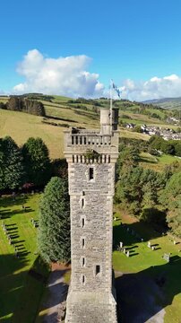 Stunning 4K Aerial Drone Perspective of Macdonald Memorial Tower Dominating Dingwall in the Scottish Highlands &ndash; Iconic Historic Monument Surrounded by Dramatic Highland Scenery
