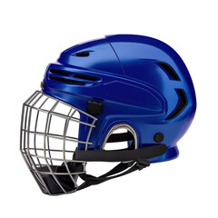 Fototapeta premium Blue Hockey Helmet with Face Cage on a Transparent Background. Cutout Element Isolated Clipart High Resolution Png