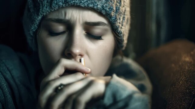 Pensive woman sitting quietly by the window, reflecting on personal struggles during the evening hours in a cozy and dimly lit space