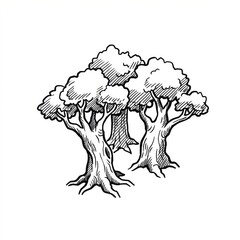 Fototapeta premium Hand drawn sketch of a sparse scattered forest group map illustration.