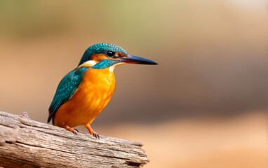 Obraz premium Striking Full Body Portrait of Colorful Kingfisher Perched on Wood