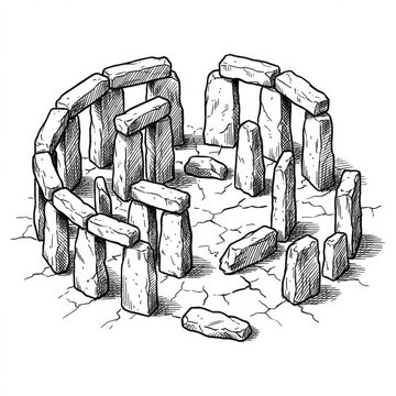 Hand drawn sketch of an ancient stone circle henge map illustration.