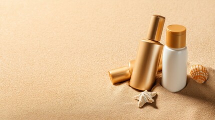 Cosmetic Products on Sandy Beach During Sunny Afternoon
