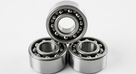 Three precision cylindrical roller bearings stacked for mechanical assembly
