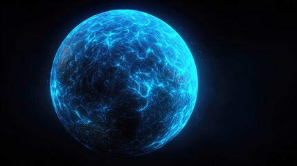 Abstract glowing blue sphere with energy on black background