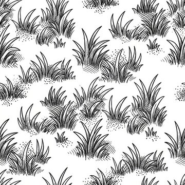 Hand drawn sketch of a seamless grass stipple texture pattern illustration.