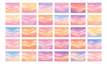 Fototapeta premium Beautiful sunset sky with various shades and cloud patterns over an open area during evening hours captures a range of colors