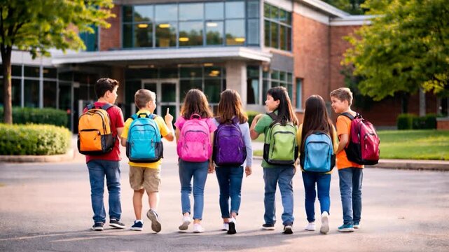 Group of kids going to school together.
