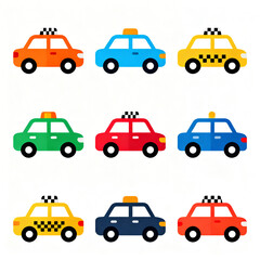 Fototapeta premium colorful taxi car icons in flat design on white background