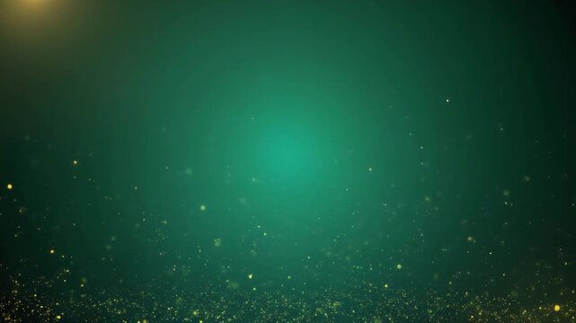 A glowing green light shines brightly in the dark, surrounded by sparkling particles, viewed from a distant perspective.