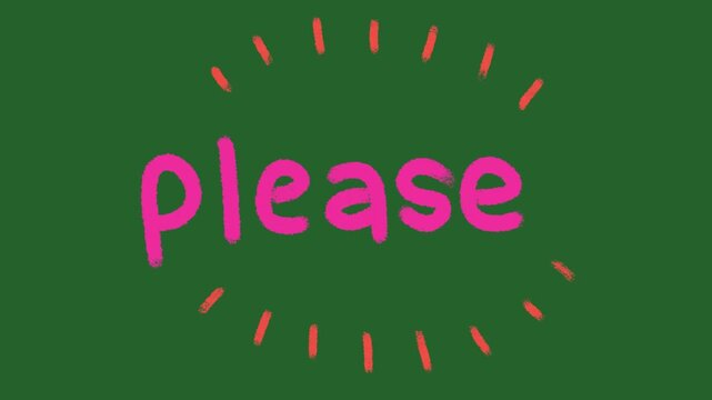 Hand-Drawn Please Text Animation with Motion Lines | Polite Request 2D Animation hand drawn | Playful Asking Greeting animated asset on green screen