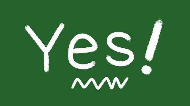 Hand-Drawn White Yes Text Animation with Exclamation | Bold Agreement 2D Animation hand drawn | Minimalist Positive Greeting animated asset on green screen