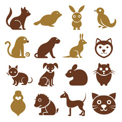Fototapeta premium Assorted animal icon set in brown and golden tones