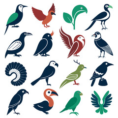 Fototapeta premium Assorted stylized bird icons with minimal design on white