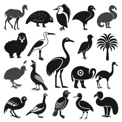 Monochrome collection of bird and animal silhouette icons © Xihan