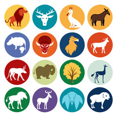 Fototapeta premium Colorful animal icons set in modern flat design style