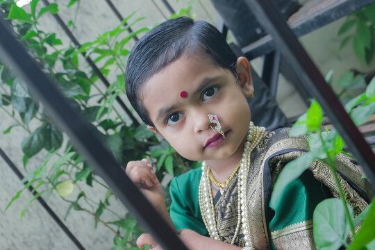 Beautiful Indian Girl in Marathi Ethnic Dress Smiling and Posing for the Camera