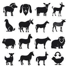 Fototapeta premium Collection of Various Animal Silhouettes in Black and White