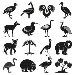 Obraz premium Black silhouette illustration of a collection of wild animals