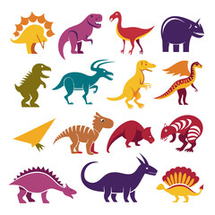 Colorful cartoon dinosaur set on white background vector image © Xihan