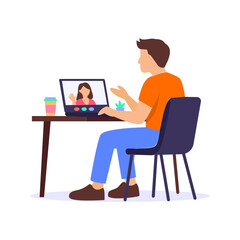 SEO Consultation Call, Discussing strategy and optimization improvements online, Flat vector character illustration