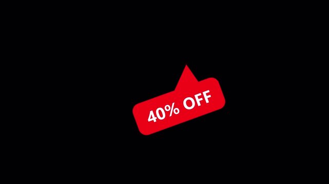 Floating forty percent off discount red bubble motion graphic on black background for retail promotion