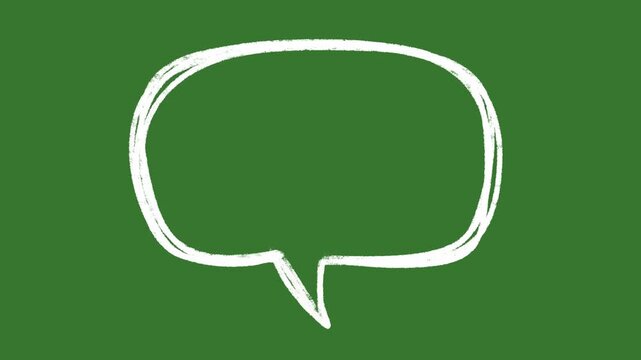 Hand drawn chalk style speech bubble animation on green screen. Chroma key comic talk bubble, scribble chat cloud doodle set for video communication and messaging.