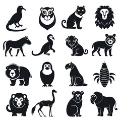 Obraz premium Collection of stylized animal silhouette vector designs in black