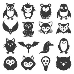Fototapeta premium Collection of monochromatic vector icons of animals and birds