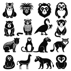 Fototapeta premium Black and white graphic animal icons set on white