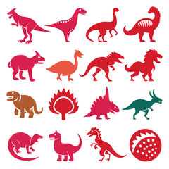 Collection of Colorful Dinosaur Silhouettes in Flat Design Style © Xihan