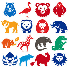 Fototapeta premium Collection of colorful stylized animal icons on a white background