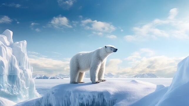 Majestic polar bear standing on ice floe, wild arctic predator in frozen winter landscape, global warming and climate change concept isolated PNG with Transparent Background