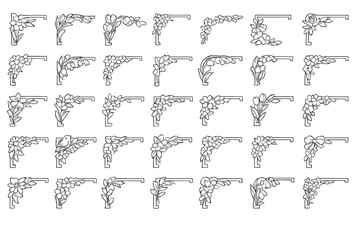 Different flower designs created with simple lines showing various shapes and arrangements to inspire art and decoration ideas