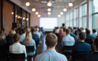 Fototapeta premium Attendees in a conference hall watching a presentation