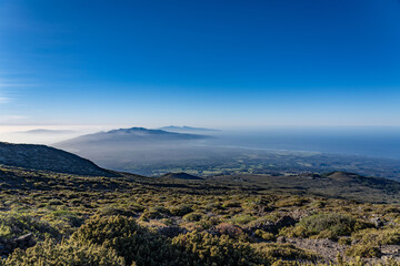 Fototapeta premium Leleiwi Overlook Trailhead, Haleakalā National Park. In the distance are The West Maui Mountains (West Maui Volcano, or Mauna Kahālāwai) and Molokaʻi Island.